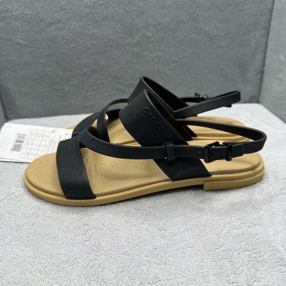 Crocs Tulum Strappy Sandal Womens 6 Black Tan 206753-00W NWT Slingback